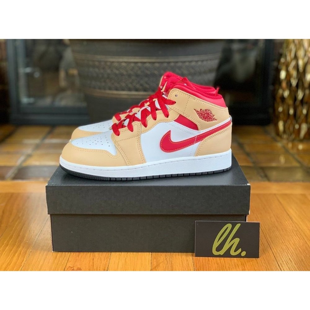 Size 6y Air Jordan 1 Mid "Cardinal Curry" 554725-201